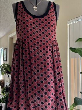 Free People Burgundy Red Polka Dot Mini Dress with Black Trim